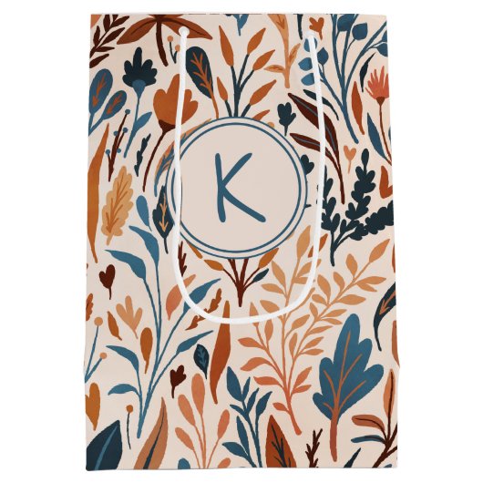 Boho Monogrammed Fall Leaves Medium Cadeauzakje (Achterkant)