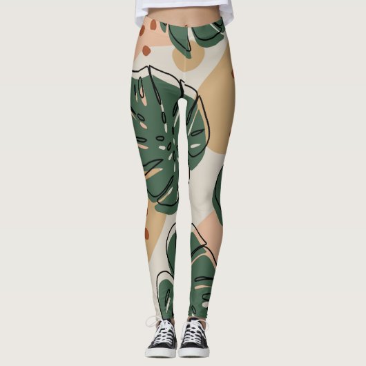 Boho monstera: abstract tropisch patroon leggings (Voorkant)