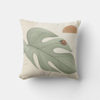 Boho Monstera-blad & lieveheersbeestje-werpkussen Kussen