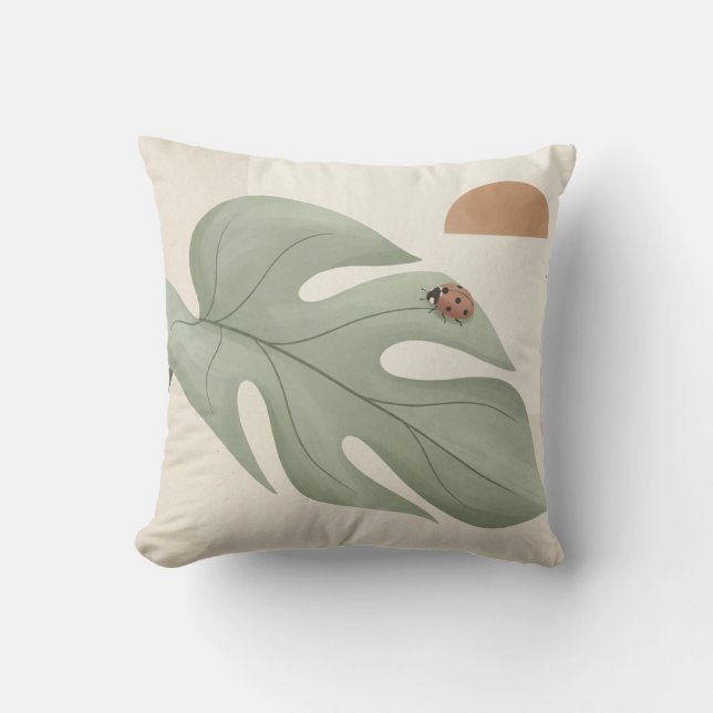 Boho Monstera-blad & lieveheersbeestje-werpkussen  Kussen (Voorkant)