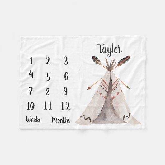Boho Monthly Baby Milestone Photo Prop Blanket Fleece Deken (Voorkant (Horizontaal))