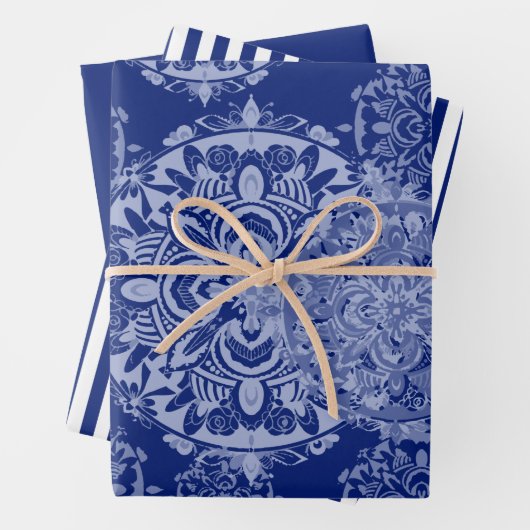 Boho Moody Blues Mandala's, Strepen en Solid Inpakpapier Vel (In situ)