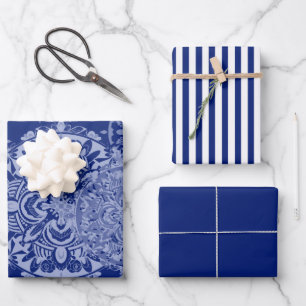 Boho Moody Blues Mandala's, Strepen en Solid Inpakpapier Vel