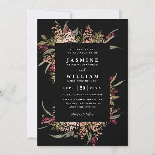 Boho Moody Romance Bloemencode QR Code Trouwen Kaart (Voorkant)