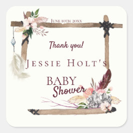 Boho Mooi Baby shower Dank u Vierkante Sticker