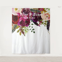 Boho Mooi Dieprode Bloemstuk Bruiloft Achtergrond Wandkleed