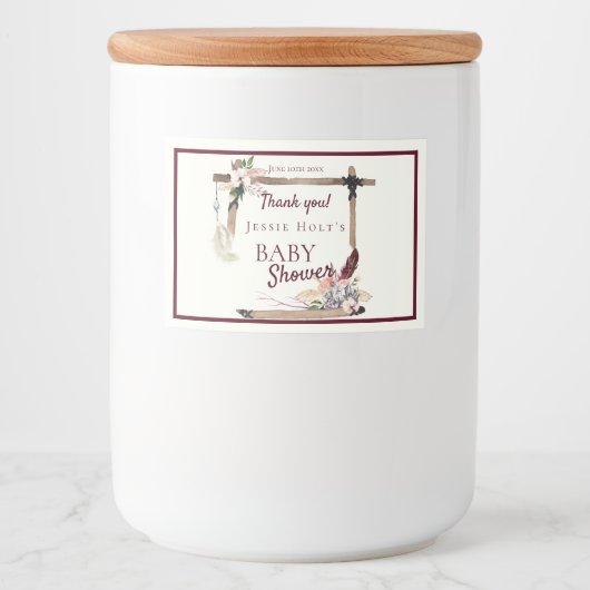 Boho Mooi Zuidwestelijk Baby shower Voedselcontainer Etiket (Voorkant)