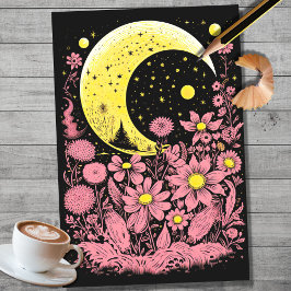 Boho Moon and Flowers 12 Decoupage papier