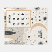 Boho Moon and Stars Gepersonaliseerde Baby mijlpaa Fleece Deken (Voorkant (Horizontaal))