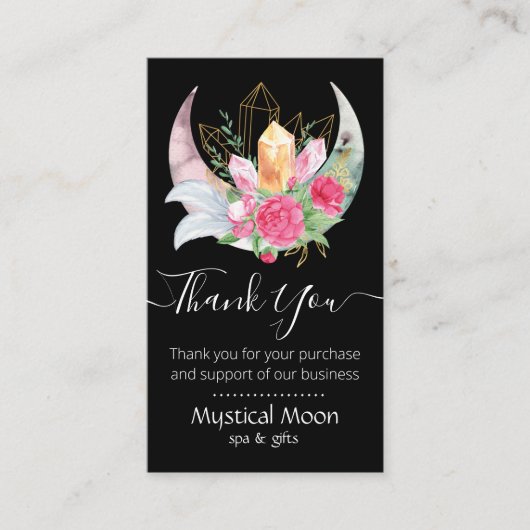 Boho Moon Crystals Feathers Flowers Dankuwel Visitekaartje (Voorkant)