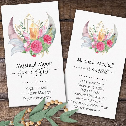 Boho Moon Crystals Feathers Flowers Visitekaartje