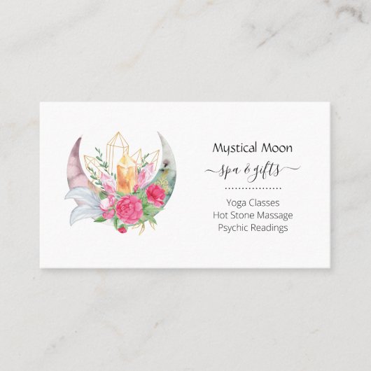 Boho Moon Crystals Feathers Horizontale Bus Visitekaartje (Voorkant)