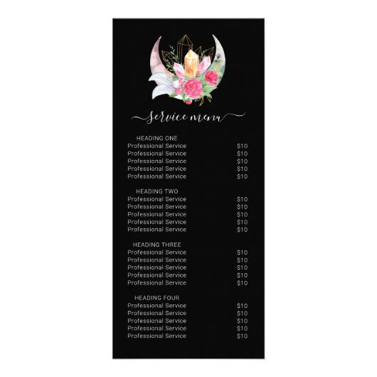 Boho Moon Crystals Feathers Services prijslijst Reclamekaart (Voorkant)