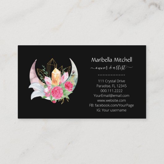 Boho Moon Crystals Veters Horizontaal Visitekaartje (Achterkant)