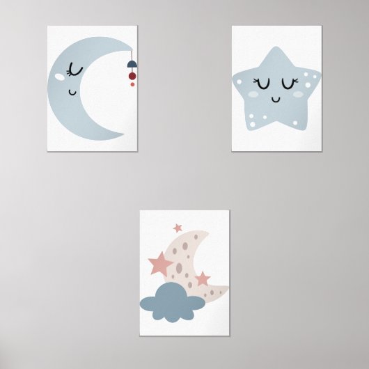 Boho Moon en Star Nursery Muurkunst Sets (Voorkant)
