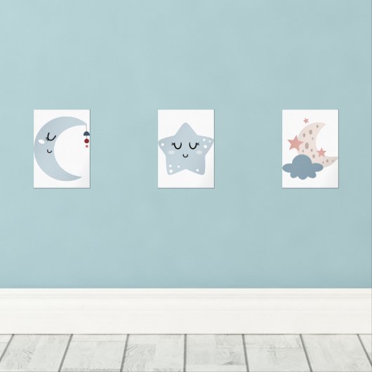 Boho Moon en Star Nursery Muurkunst Sets (Houten vloer)
