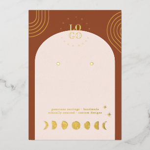 Boho Moon Fase   Terracotta Oorbellen Displaykaart Folie Uitnodiging
