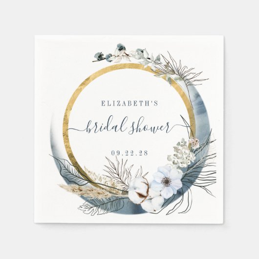 Boho Moon Floral Wreath Indigo Gold Servet (Voorkant)