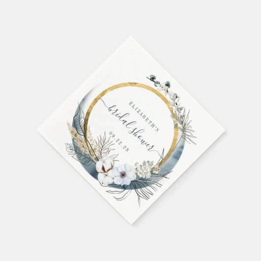 Boho Moon Floral Wreath Indigo Gold Servet (Hoek)