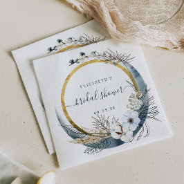 Boho Moon Floral Wreath Indigo Gold Servet