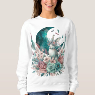 Boho Moon Flowers Blauwgroen en Mauve Bunny Sweats Trui