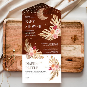 Boho Moon Gedroogde Palm Pampas Terracotta Baby Sh All In One Uitnodiging