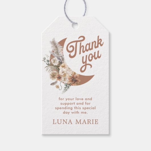 Boho Moon Gender Neutral Baby shower Favor Cadeaulabel (Voorkant)