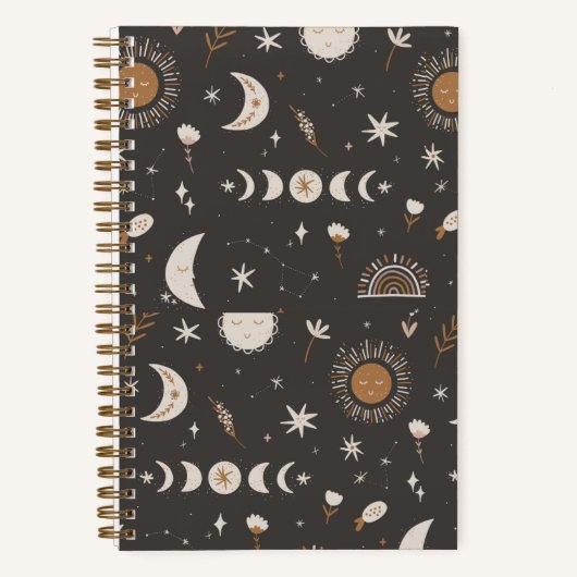 Boho Moon Journal | Zwart en goud Notitieboek (Voorkant)