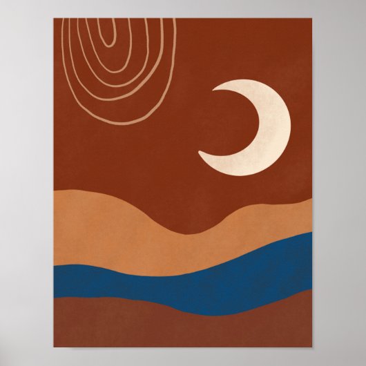 Boho Moon Landscape Abstract Terracotta Trendy Poster (Voorkant)