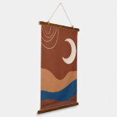 Boho Moon Lines Landscape Terracotta Beige Blue Hangend Wandkleed (Gebogen)