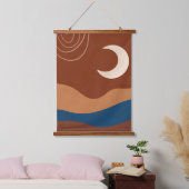 Boho Moon Lines Landscape Terracotta Beige Blue Hangend Wandkleed (Slaapkamer)