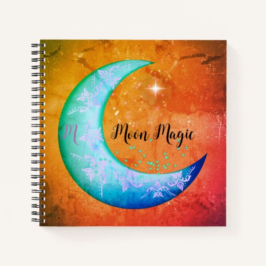 Boho Moon Magic Oranje Persoonlijk Dagboek Notitieboek (Voorkant)