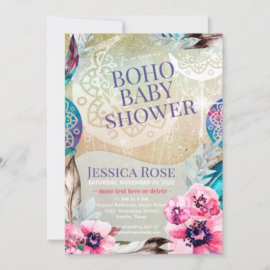 Boho Moon Mama Baby shower Kaart (Voorkant)