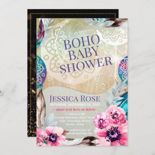 Boho Moon Mama Baby shower Kaart (Voorkant / Achterkant)