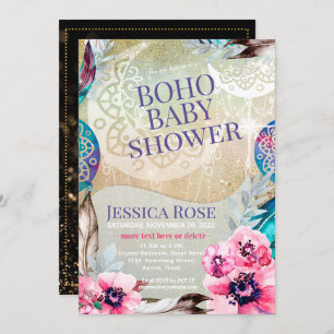 Boho Moon Mama Baby shower Kaart