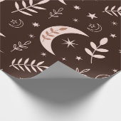 Boho Moon met bladeren en sterren bruin Cadeaupapier (Hoek)