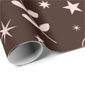 Boho Moon met bladeren en sterren bruin Cadeaupapier (Rol Hoek)