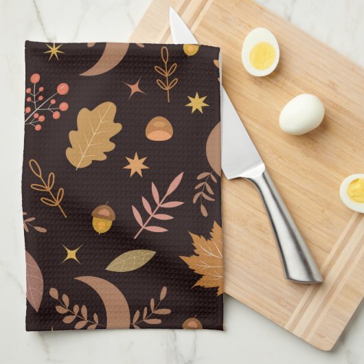 Boho Moon met najaarblad Theedoek (Quarter Fold)