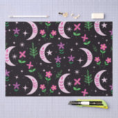 Boho Moon met roze bloemen en bladeren Tissuepapier (Craft)