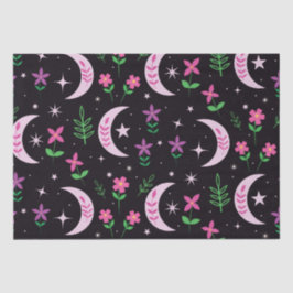 Boho Moon met roze bloemen en bladeren Tissuepapier