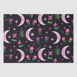 Boho Moon met roze bloemen en bladeren Tissuepapier