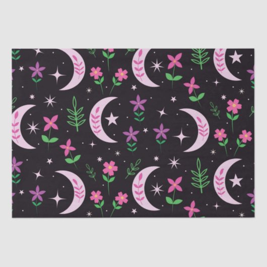 Boho Moon met roze bloemen en bladeren Tissuepapier (Voorkant)