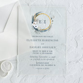 Boho Moon Monogram Wreath Indigo Wedding Acryl Uitnodigingen