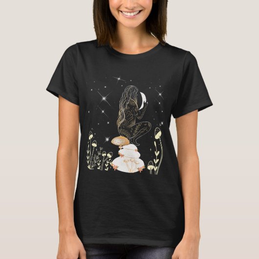 Boho Moon Mushroom Goddess Celestial Mystical T-shirt (Voorkant)