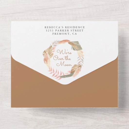 Boho Moon Pampas Grass Terracotta Baby shower All In One Uitnodiging (Achterkant)