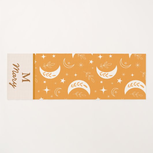 Boho Moon Pattern over Oranje Monogrammen Yogamat (Voorkant (horizontaal))