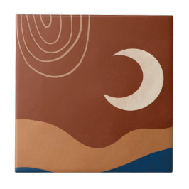 Boho Moon Rainbow Landscape Rust Tan Blue Brown Tegeltje