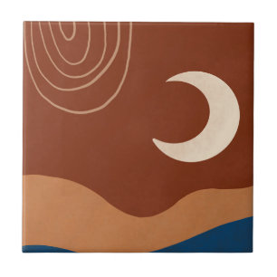 Boho Moon Rainbow Landscape Rust Tan Blue Brown Tegeltje