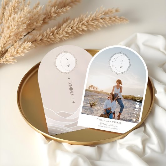 Boho Moon Star Sla de datum Arch foto bruiloft op Kaart