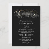 Boho Moon Stars Celestial Black QR Code Wedding Kaart (Voorkant)